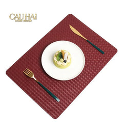 Tấm Lót Bàn Ăn Da Đan Bản Màu Đỏ Mận - Rouge Matte Intrecciato Leather Placemat 30x43 - Đỏ Mận-CẬU HAI HOME DECOR