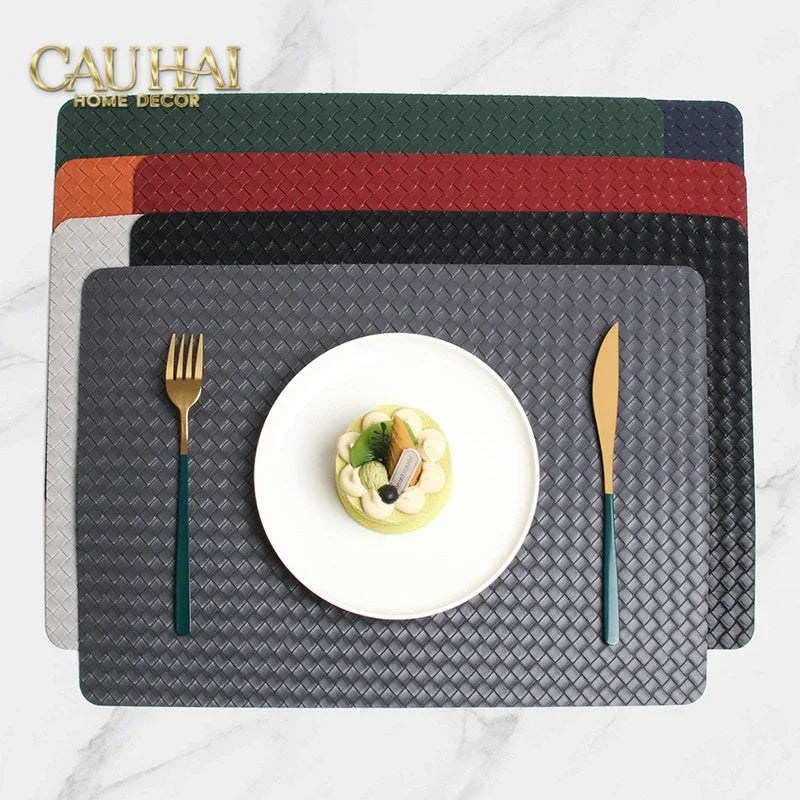 Tấm Lót Bàn Ăn Da Đan Bản Màu Cam - Signature Sienna Intrecciato Leather Placemat 30x43 - Da Cam-TẤM LÓT BÀN ĂN-CẬU HAI HOME DECOR-CẬU HAI HOME DECOR