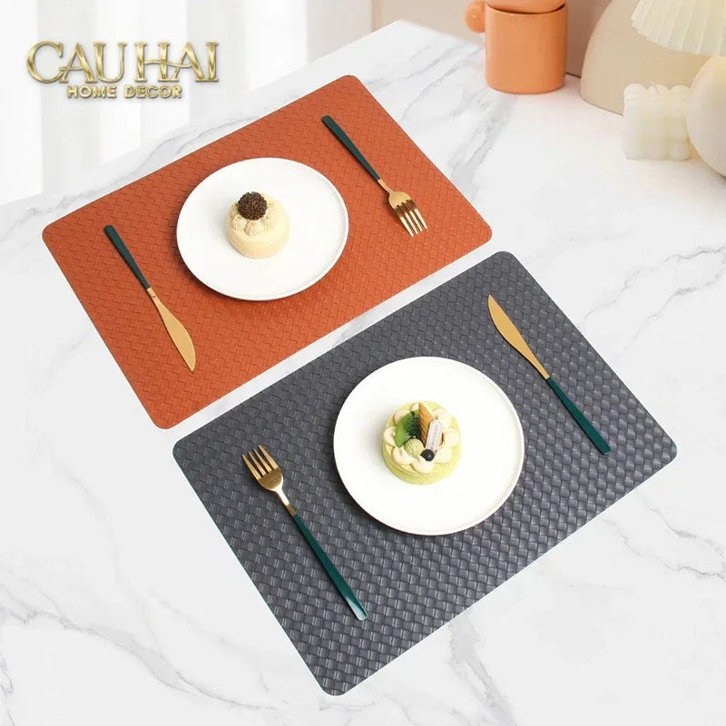 Tấm Lót Bàn Ăn Da Đan Bản Màu Cam - Signature Sienna Intrecciato Leather Placemat 30x43 - Da Cam-TẤM LÓT BÀN ĂN-CẬU HAI HOME DECOR-CẬU HAI HOME DECOR