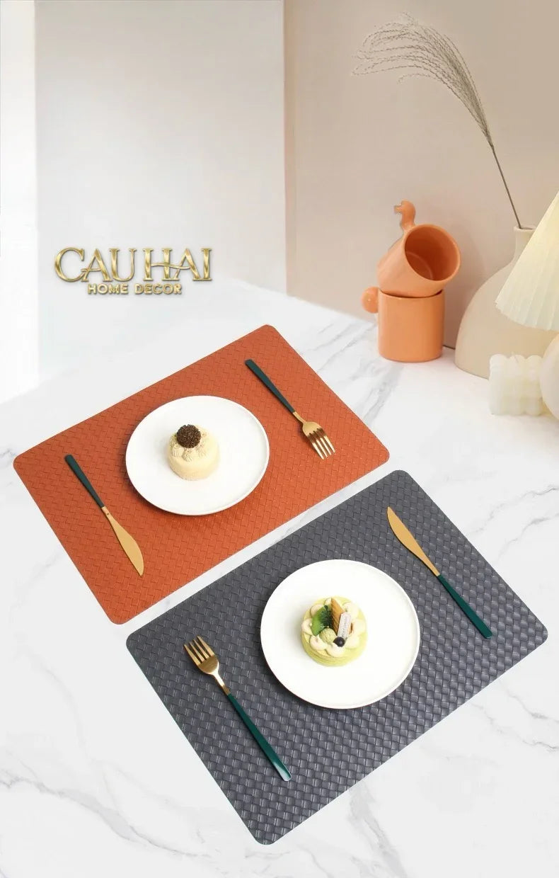 Tấm Lót Bàn Ăn Da Đan Bản Màu Cam - Signature Sienna Intrecciato Leather Placemat 30x43 - Da Cam-TẤM LÓT BÀN ĂN-CẬU HAI HOME DECOR-CẬU HAI HOME DECOR