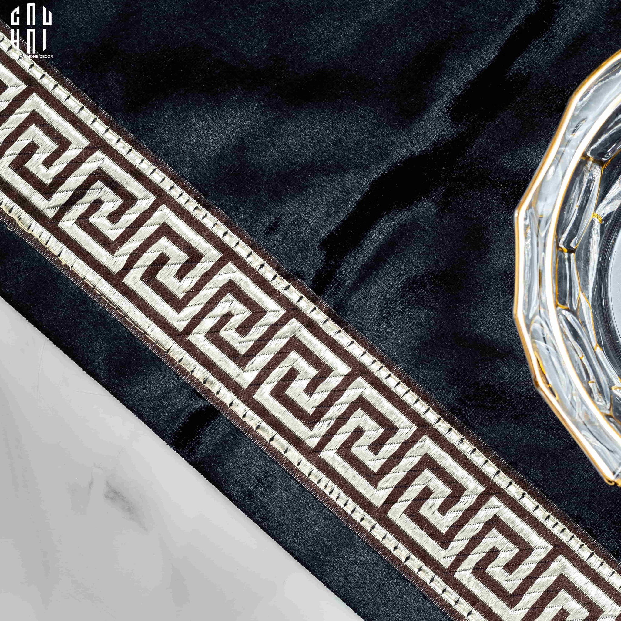 Tấm Lót Nhung Crochet - Velvet Placemat Crochet Noir-CẬU HAI HOME DECOR