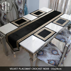 Tấm Lót Nhung Crochet - Velvet Placemat Crochet Noir-CẬU HAI HOME DECOR