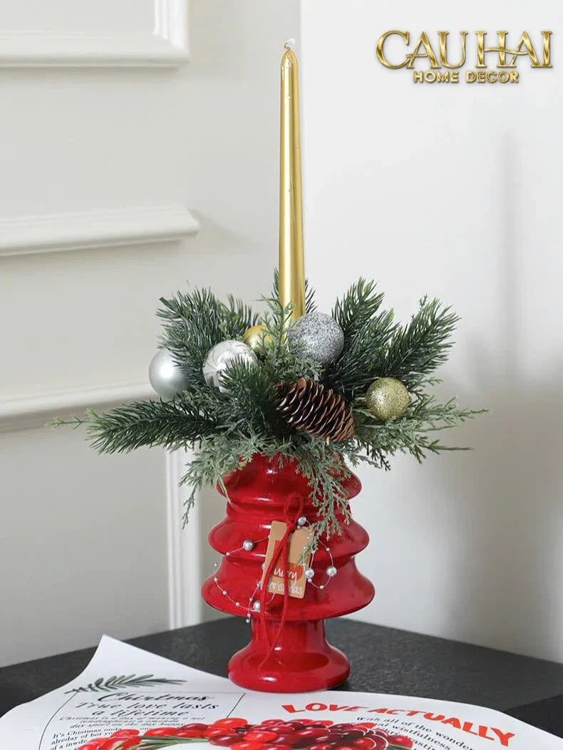 Tết Couture - Bình Hoa Christmas Mistletoe Pine Tree Vase Up-BÌNH HOA-Đối tác tại Trung Quốc theo từng đơn đặt hàng-CẬU HAI HOME DECOR
