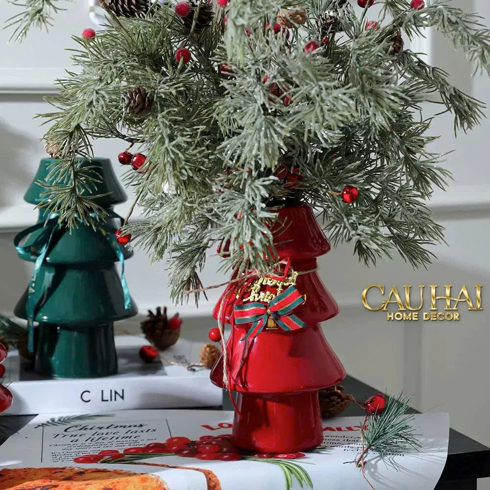 Tết Couture - Bình Hoa Christmas Mistletoe Pine Tree Vase Up-BÌNH HOA-Đối tác tại Trung Quốc theo từng đơn đặt hàng-CẬU HAI HOME DECOR