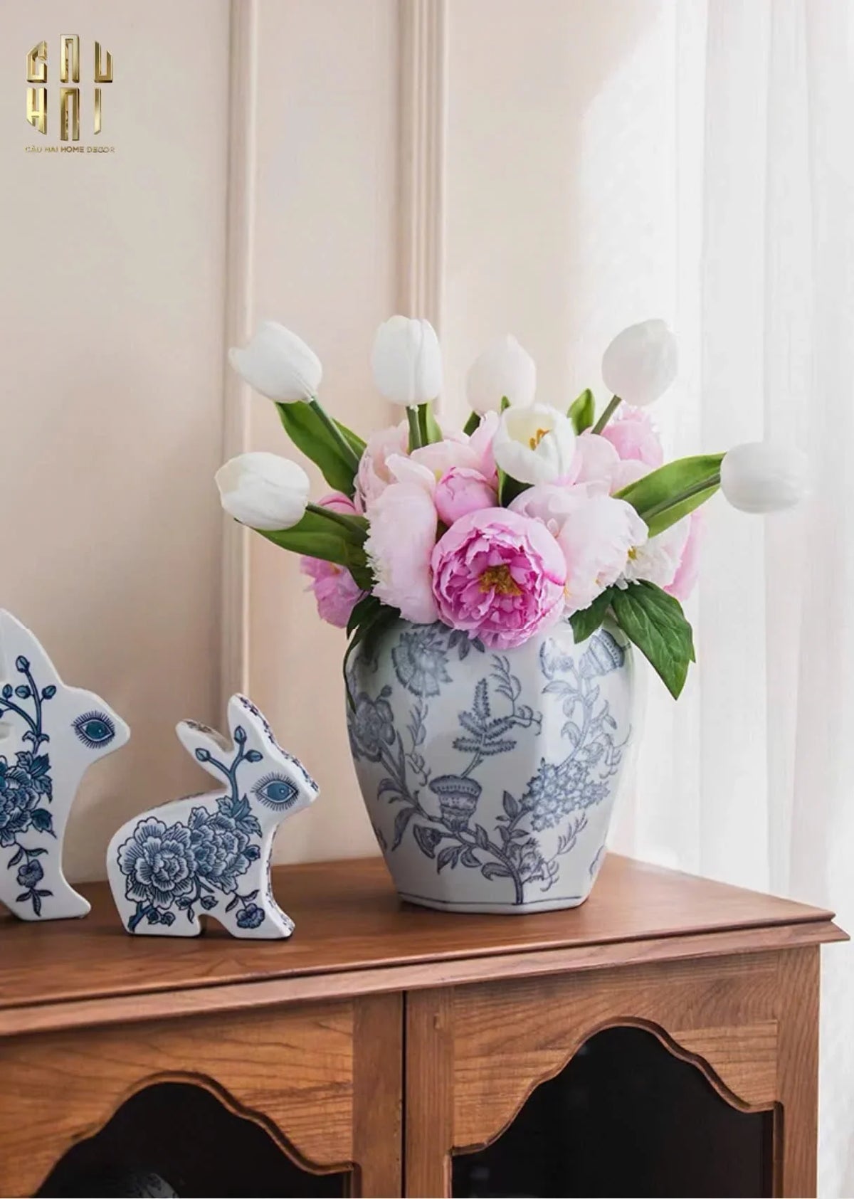 "Tết" Couture - Bình Hoa Sứ Tráng Men Indochine Flora 11.5x29.5-BÌNH HOA-Đối tác tại Trung Quốc theo từng đơn đặt hàng-CẬU HAI HOME DECOR