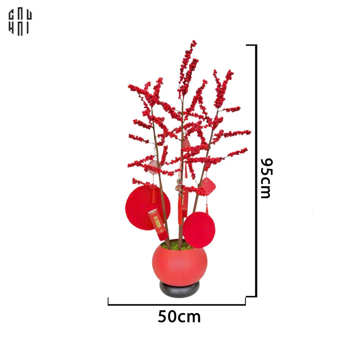 Tết Couture - Chậu Đào Đông Crimson Winterberry Festive-BÌNH HOA-Đối tác tại Trung Quốc theo từng đơn đặt hàng-CẬU HAI HOME DECOR