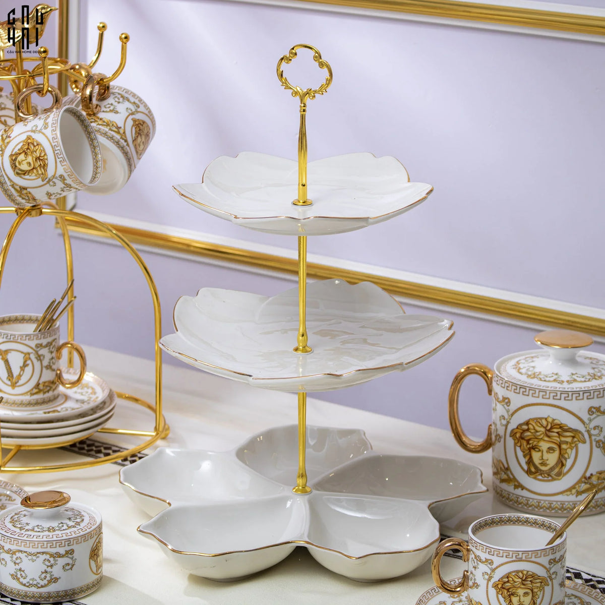 Tết Couture - Đĩa Bánh 3 Tầng Jasmine Étagère Trois Niveaux-SET CHÉN DĨA-Đối tác tại Trung Quốc theo từng đơn đặt hàng-CẬU HAI HOME DECOR