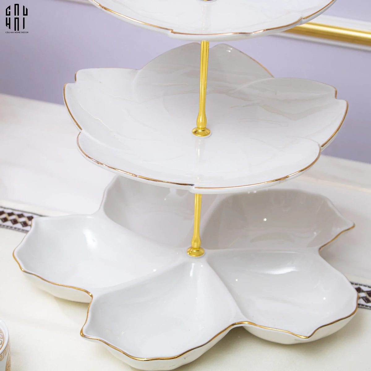 Tết Couture - Đĩa Bánh 3 Tầng Jasmine Étagère Trois Niveaux-SET CHÉN DĨA-Đối tác tại Trung Quốc theo từng đơn đặt hàng-CẬU HAI HOME DECOR