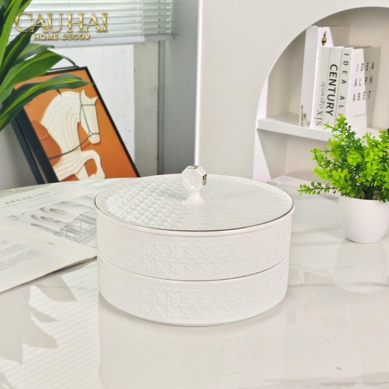 Tết Couture - Gift Box Khay Bánh Kẹo Blanc D’Ivoire Porcelain Élégance Fêtes Plateau - CẬU HAI HOME DECOR