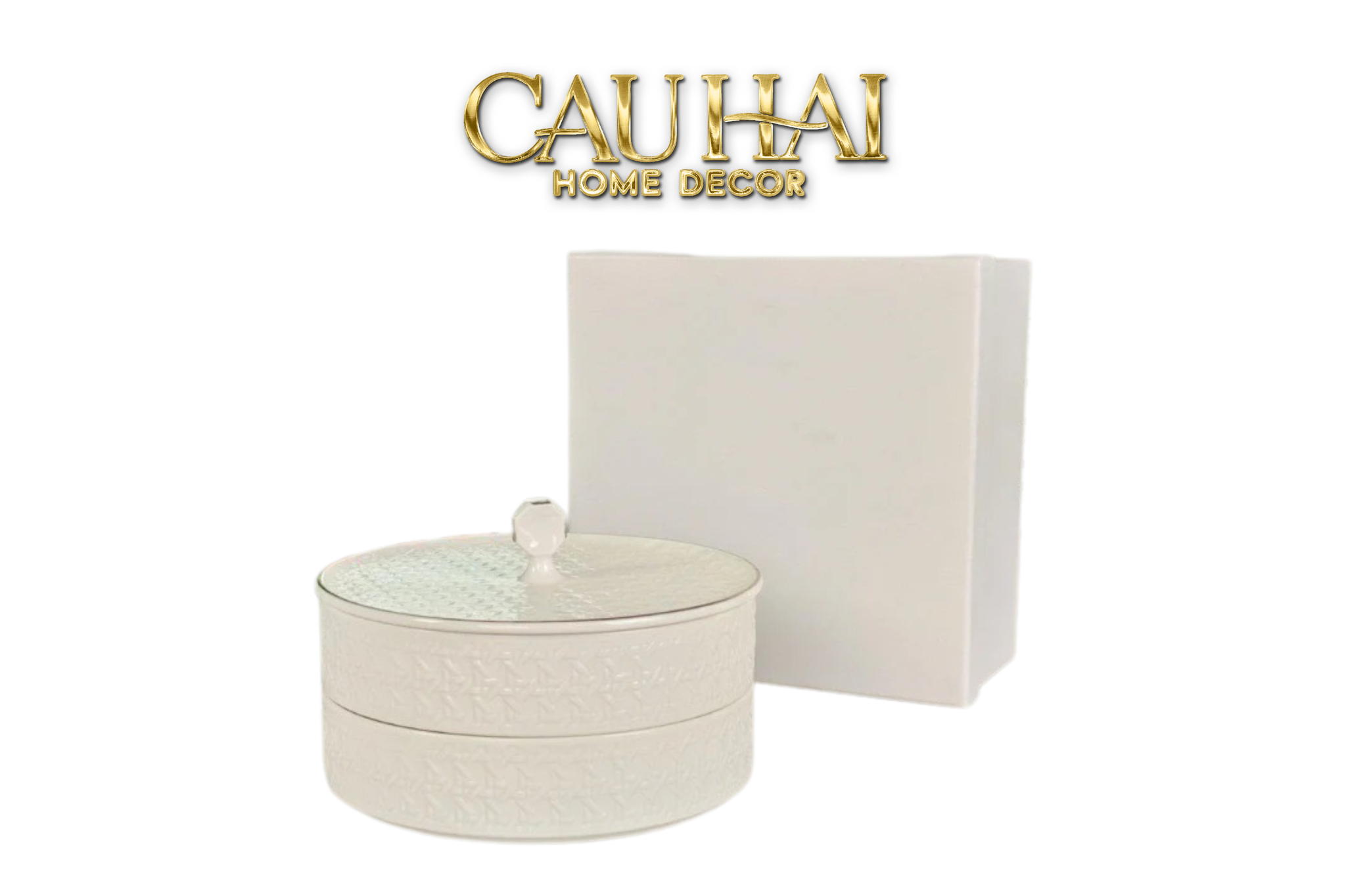 Tết Couture - Gift Box Khay Bánh Kẹo Blanc D’Ivoire Porcelain Élégance Fêtes Plateau - CẬU HAI HOME DECOR