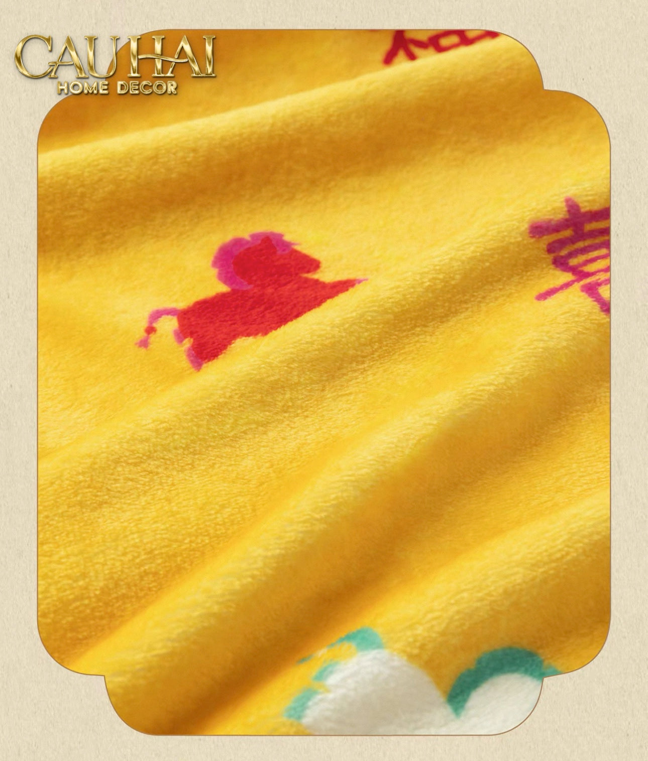 Tết Couture - Gối Chăn Cashmere Bạch Mã Kim Tường 120 x 1me - CẬU HAI HOME DECOR