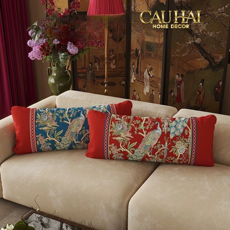 Tết Couture - Gối Nhung Dài - Cẩm Viên Phụng Uyển 35x100 - CẬU HAI HOME DECOR