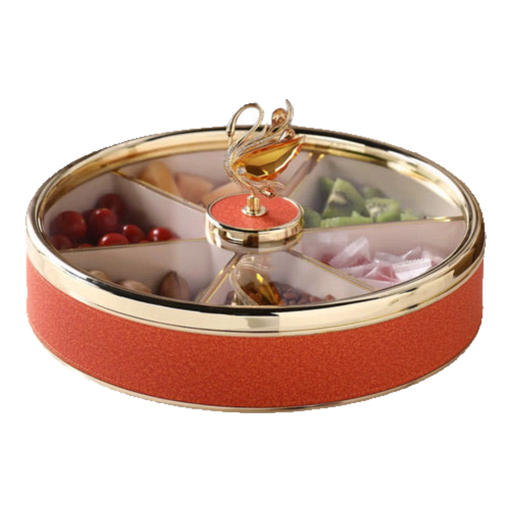 Maison Couture - Hộp Bánh Mứt Bản Da Cam 6 Ngăn - Thiên Nga Pha Lê Critalleries Swan 33.5x20x9-Lọ kẹo Canister Bonbonnière-CẬU HAI HOME DECOR-CẬU HAI HOME DECOR