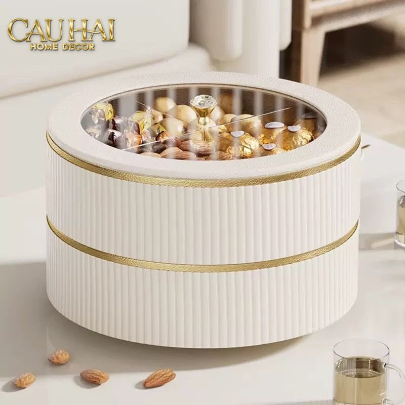 Tết Couture - Hộp Bánh Mứt Da 2 Tầng Lux Leather L’Or Antler - Ivoire / Sienna - CẬU HAI HOME DECOR