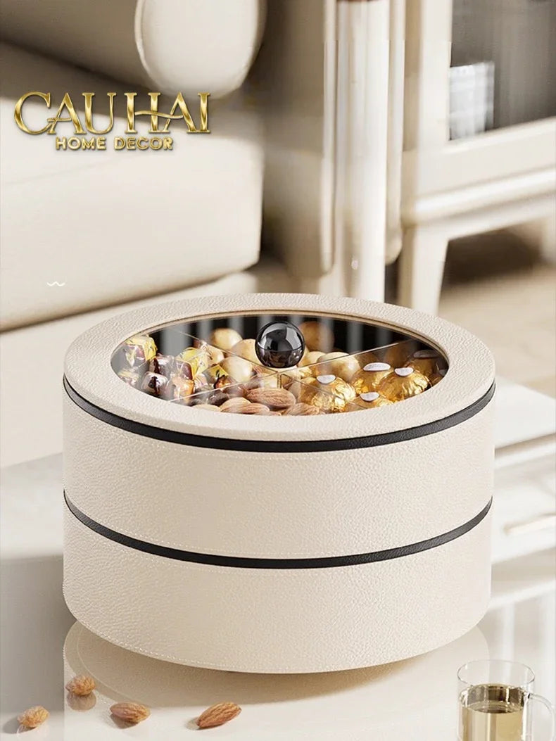 Tết Couture - Hộp Bánh Mứt Da 2 Tầng Lux Leather L’Or Antler - Ivoire / Sienna-CẬU HAI HOME DECOR