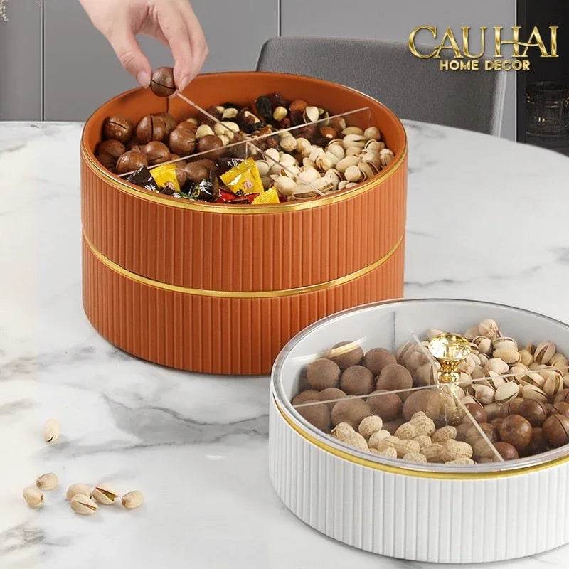 Tết Couture - Hộp Bánh Mứt Da 2 Tầng Lux Leather L’Or Antler - Ivoire / Sienna-CẬU HAI HOME DECOR
