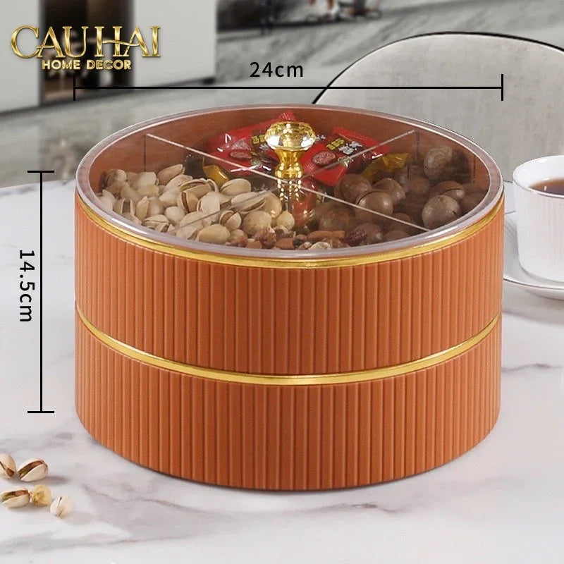 Tết Couture - Hộp Bánh Mứt Da 2 Tầng Lux Leather L’Or Antler - Ivoire / Sienna-CẬU HAI HOME DECOR