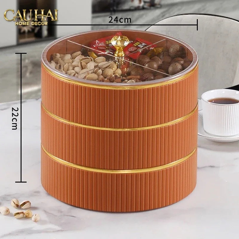 Tết Couture - Hộp Bánh Mứt Da 2 Tầng Lux Leather L’Or Antler - Ivoire / Sienna-CẬU HAI HOME DECOR