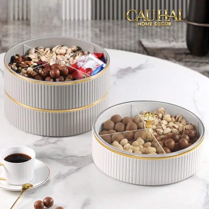 Tết Couture - Hộp Bánh Mứt Da 2 Tầng Lux Leather L’Or Antler - Ivoire / Sienna-Lọ kẹo Canister Bonbonnière-Đối tác tại Trung Quốc theo từng đơn đặt hàng-CẬU HAI HOME DECOR