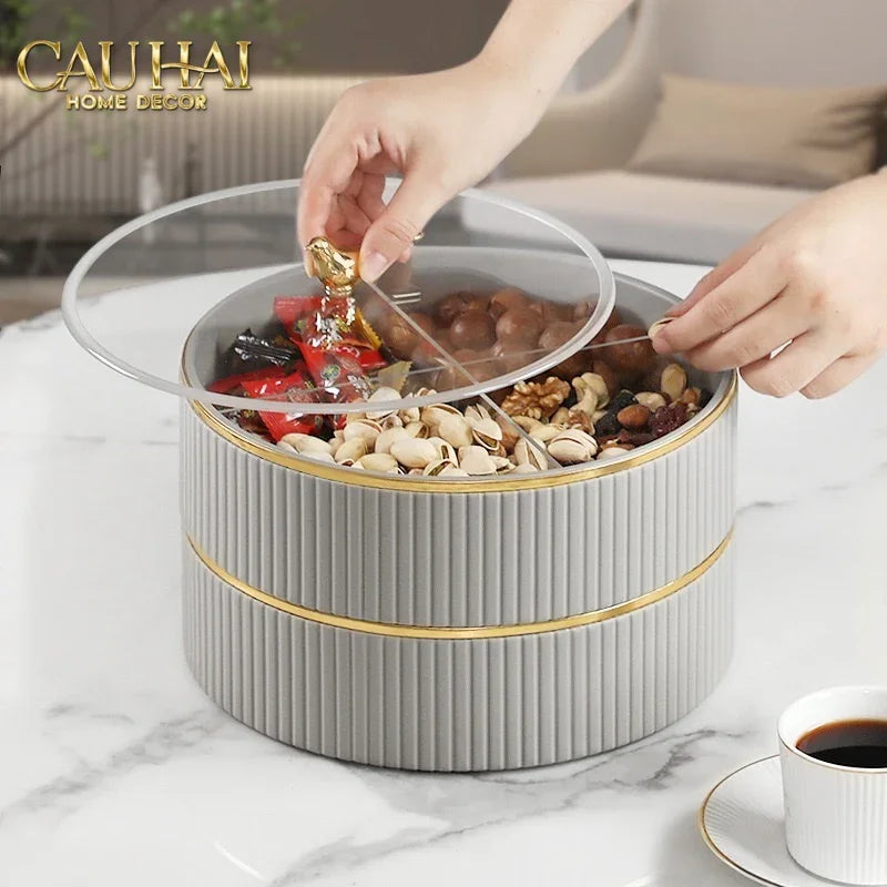 Tết Couture - Hộp Bánh Mứt Da 2 Tầng Lux Leather L’Or Antler - Ivoire / Sienna-Lọ kẹo Canister Bonbonnière-Đối tác tại Trung Quốc theo từng đơn đặt hàng-CẬU HAI HOME DECOR