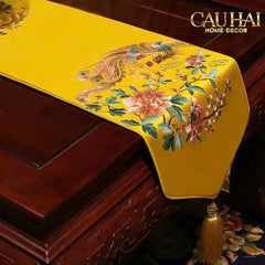 Tết Couture - Khăn Trải Bàn Kim Loan Tường Hoà 2m1x33 Luxury Embroidered Silk Table Runner-CẬU HAI HOME DECOR