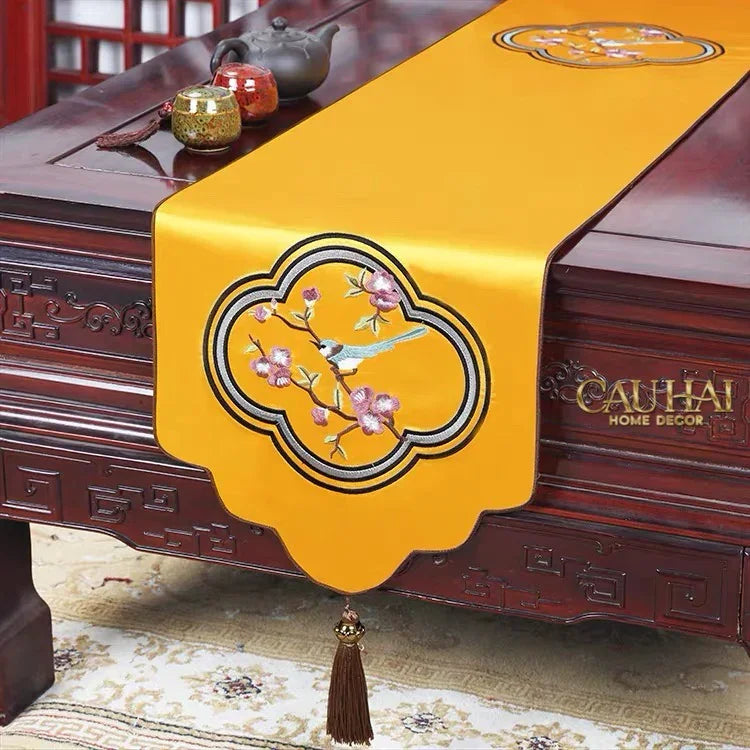 Tết Couture – Khăn Trải Bàn Kim Tú Hoa Khai | Table Runner 33x400-CẬU HAI HOME DECOR