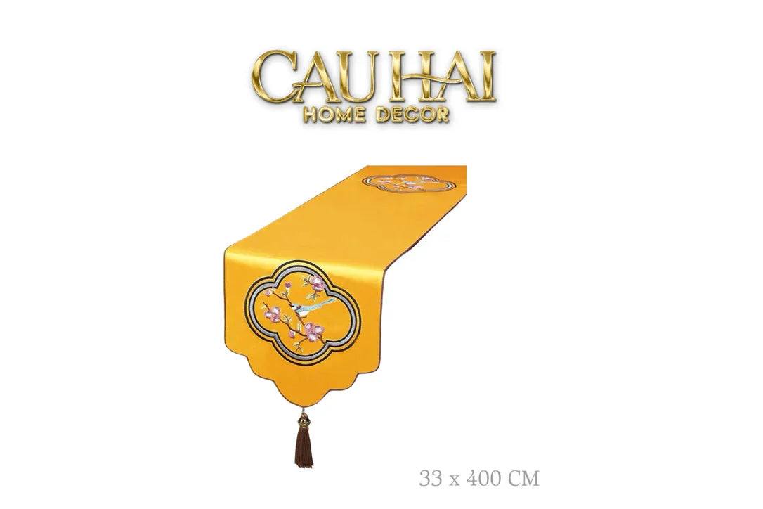 Tết Couture – Khăn Trải Bàn Kim Tú Hoa Khai | Table Runner 33x400-CẬU HAI HOME DECOR