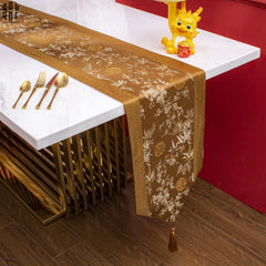 Tết Couture - Khăn Trải Bàn Lụa Satin Mai Lan Cúc Trúc Luxury Brocade Silk Table Runner 4M-CẬU HAI HOME DECOR