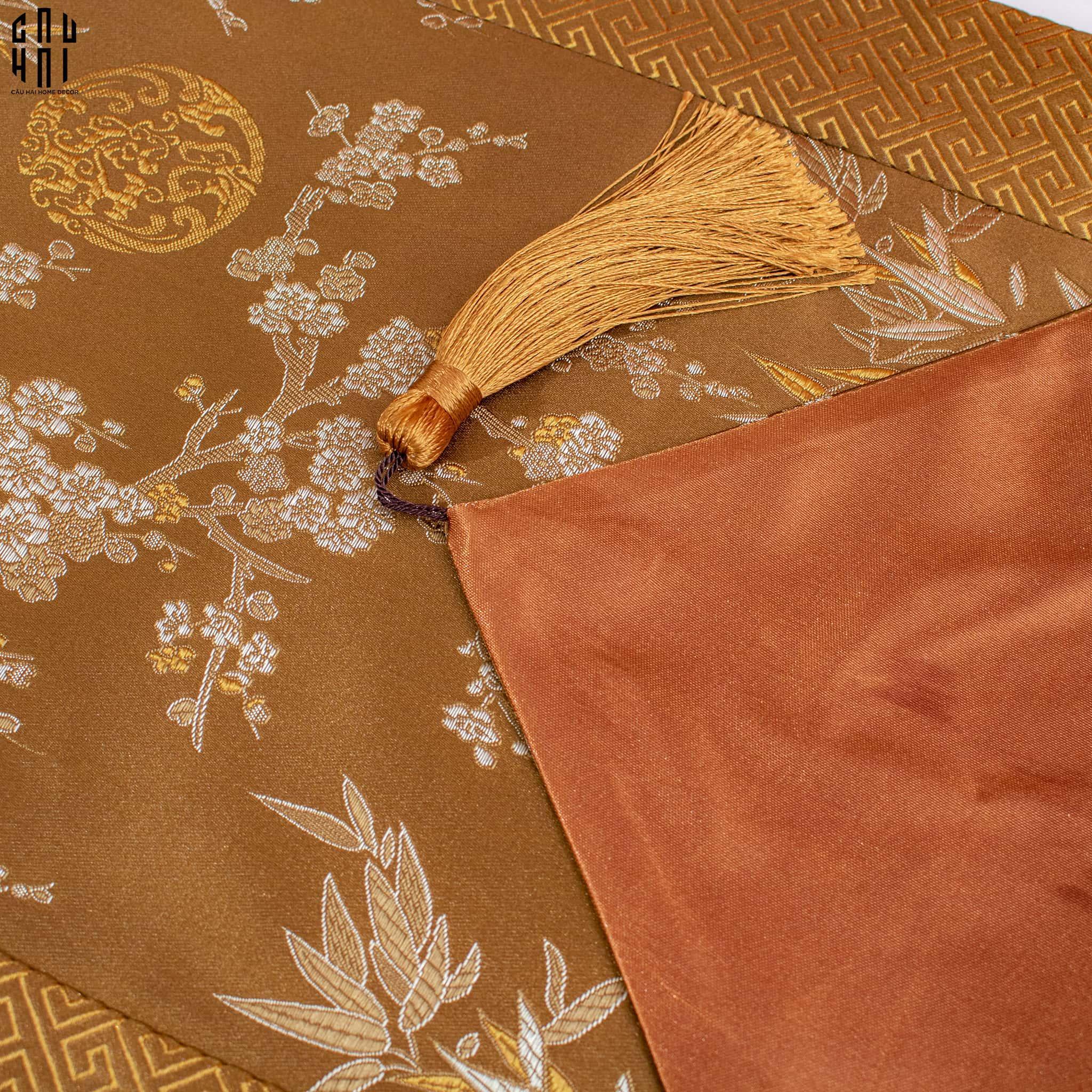 Tết Couture - Khăn Trải Bàn Lụa Satin Mai Lan Cúc Trúc Luxury Brocade Silk Table Runner 4M-CẬU HAI HOME DECOR