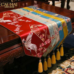 Tết Couture - Khăn Trải Bàn Lụa Thêu Hỷ Hạc Vũ 2m1x33 Luxury Embroidered Silk Table Runner-CẬU HAI HOME DECOR