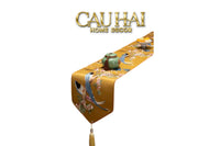 Tết Couture - Khăn Trải Bàn Lụa Thêu Kim Hoàng Điểu 2m4 Luxury Embroidered Silk Table Runner-CẬU HAI HOME DECOR