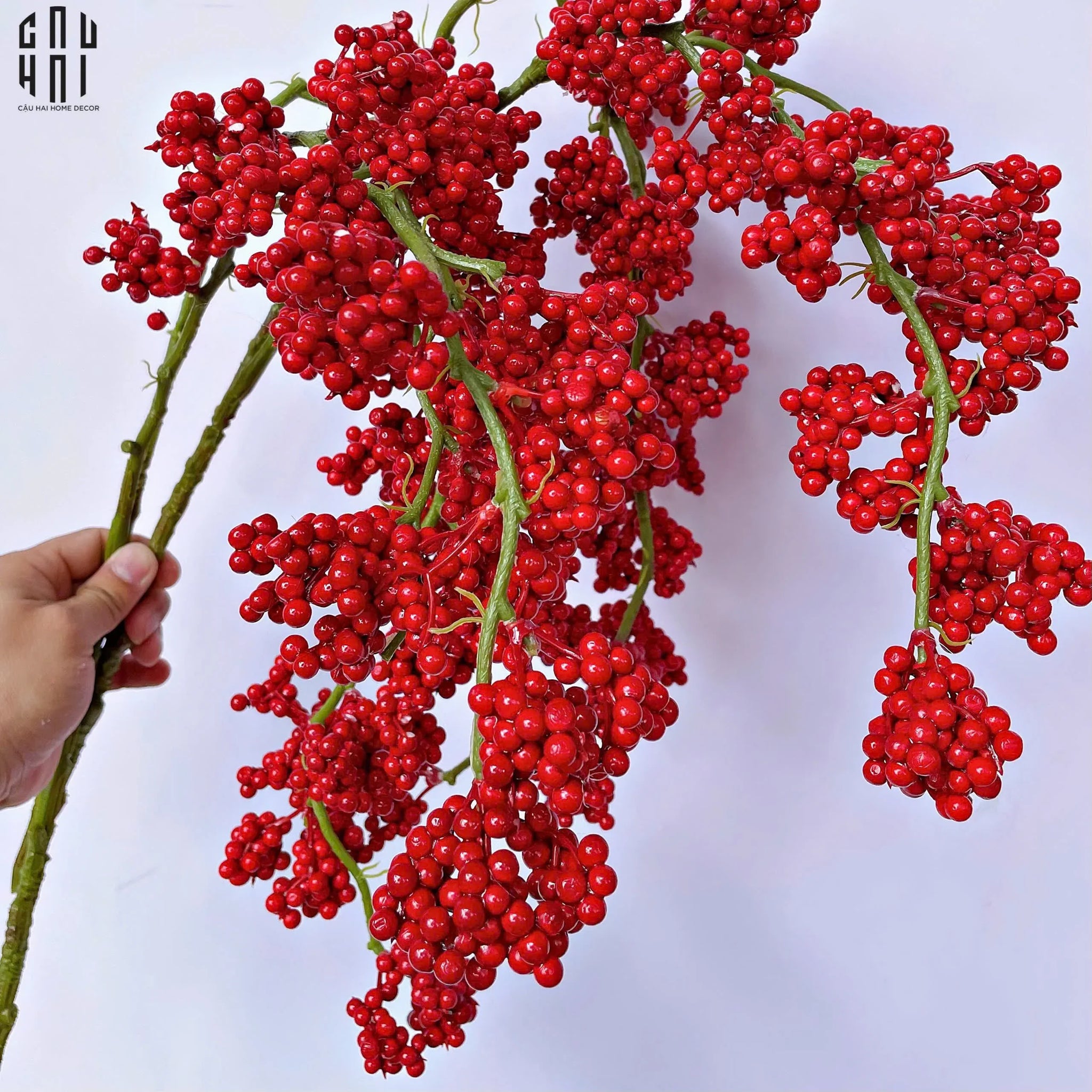 Tết Couture - Set 2 Cành Đào Đông Petite Grappe Rouge D’Hiver-CẬU HAI HOME DECOR