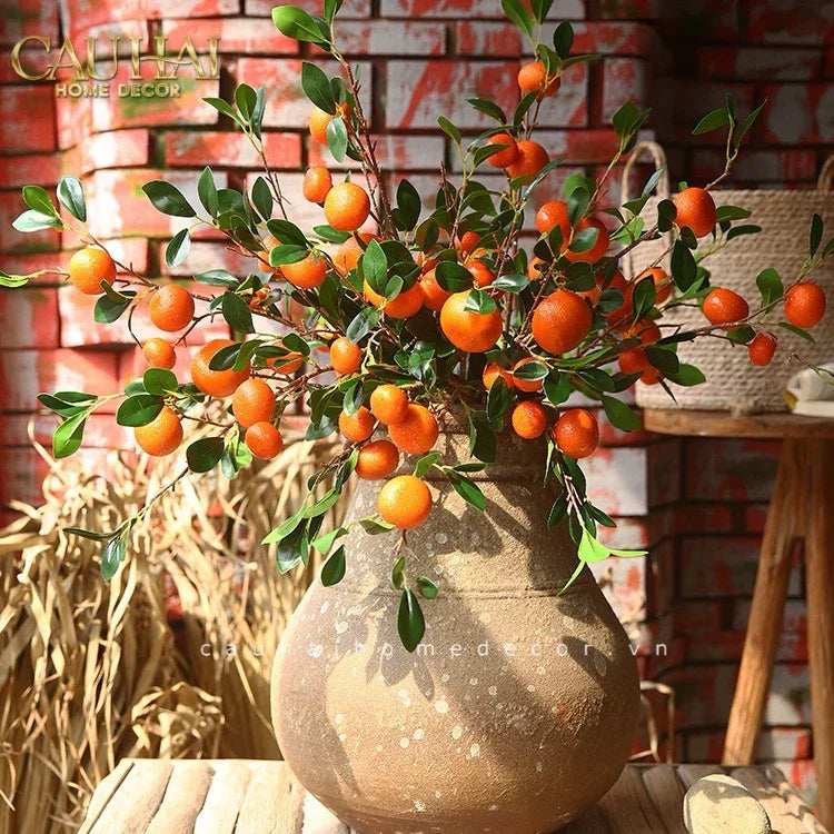 Tết Couture - Set 2 Cành Quả Quýt Tangerines Ember/Amber-Hoa Lụa-CẬU HAI HOME DECOR-CẬU HAI HOME DECOR