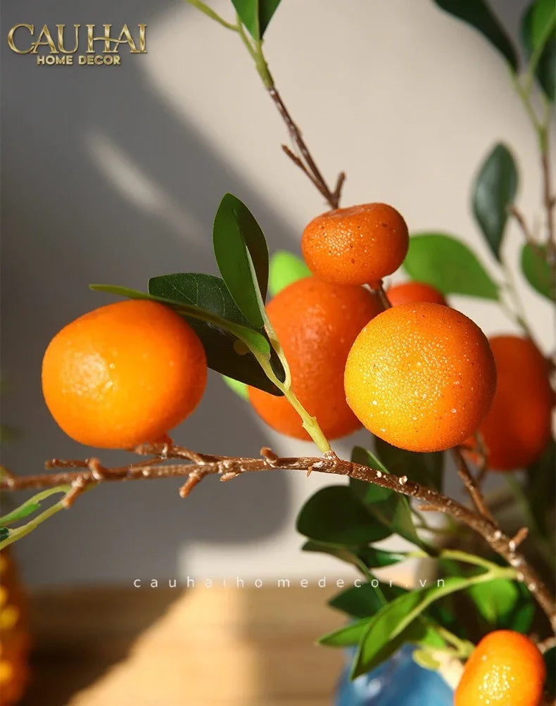 Tết Couture - Set 2 Cành Quả Quýt Tangerines Ember/Amber-Hoa Lụa-CẬU HAI HOME DECOR-CẬU HAI HOME DECOR