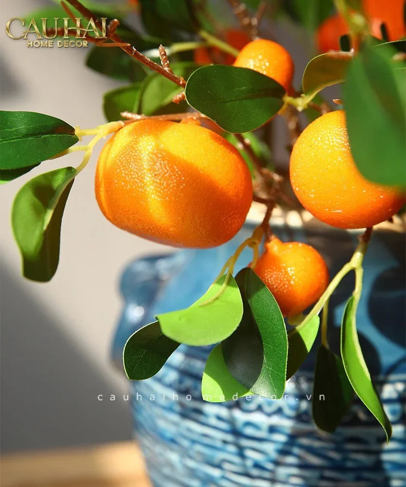 Tết Couture - Set 2 Cành Quả Quýt Tangerines Ember/Amber-Hoa Lụa-CẬU HAI HOME DECOR-CẬU HAI HOME DECOR