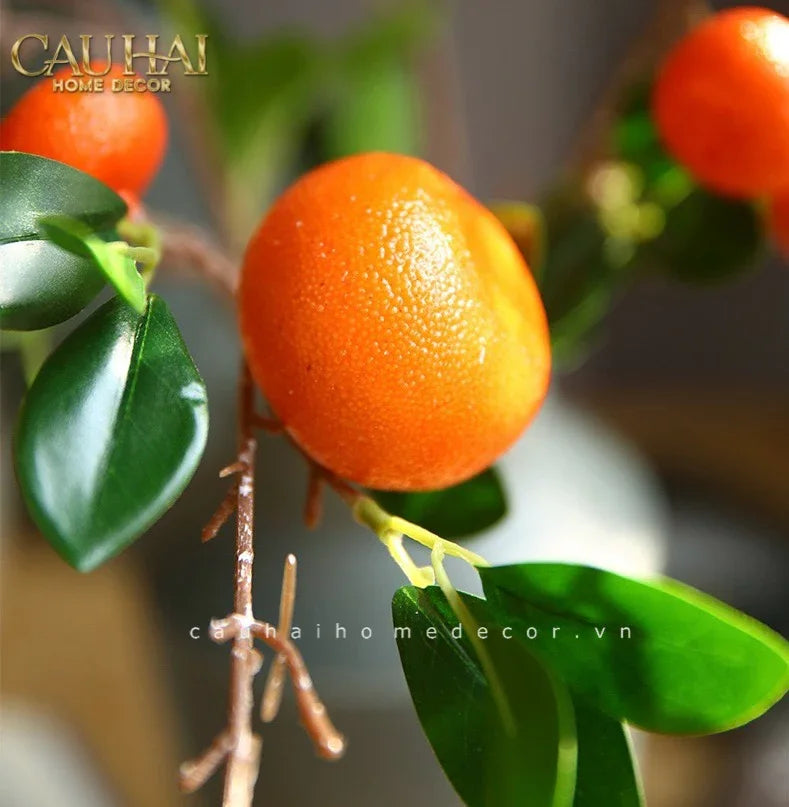 Tết Couture - Set 2 Cành Quả Quýt Tangerines Ember/Amber-Hoa Lụa-CẬU HAI HOME DECOR-CẬU HAI HOME DECOR
