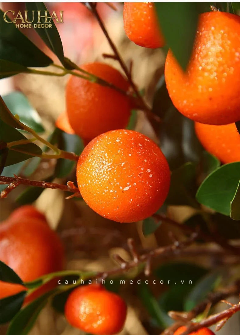 Tết Couture - Set 2 Cành Quả Quýt Tangerines Ember/Amber-Hoa Lụa-CẬU HAI HOME DECOR-CẬU HAI HOME DECOR