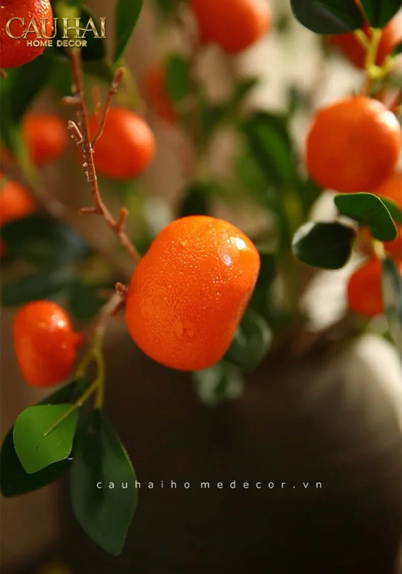 Tết Couture - Set 2 Cành Quả Quýt Tangerines Ember/Amber-Hoa Lụa-CẬU HAI HOME DECOR-CẬU HAI HOME DECOR