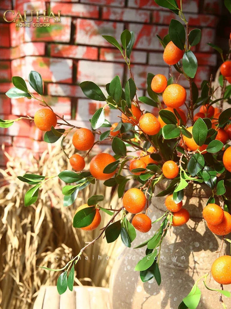 Tết Couture - Set 2 Cành Quả Quýt Tangerines Ember/Amber-Hoa Lụa-CẬU HAI HOME DECOR-CẬU HAI HOME DECOR