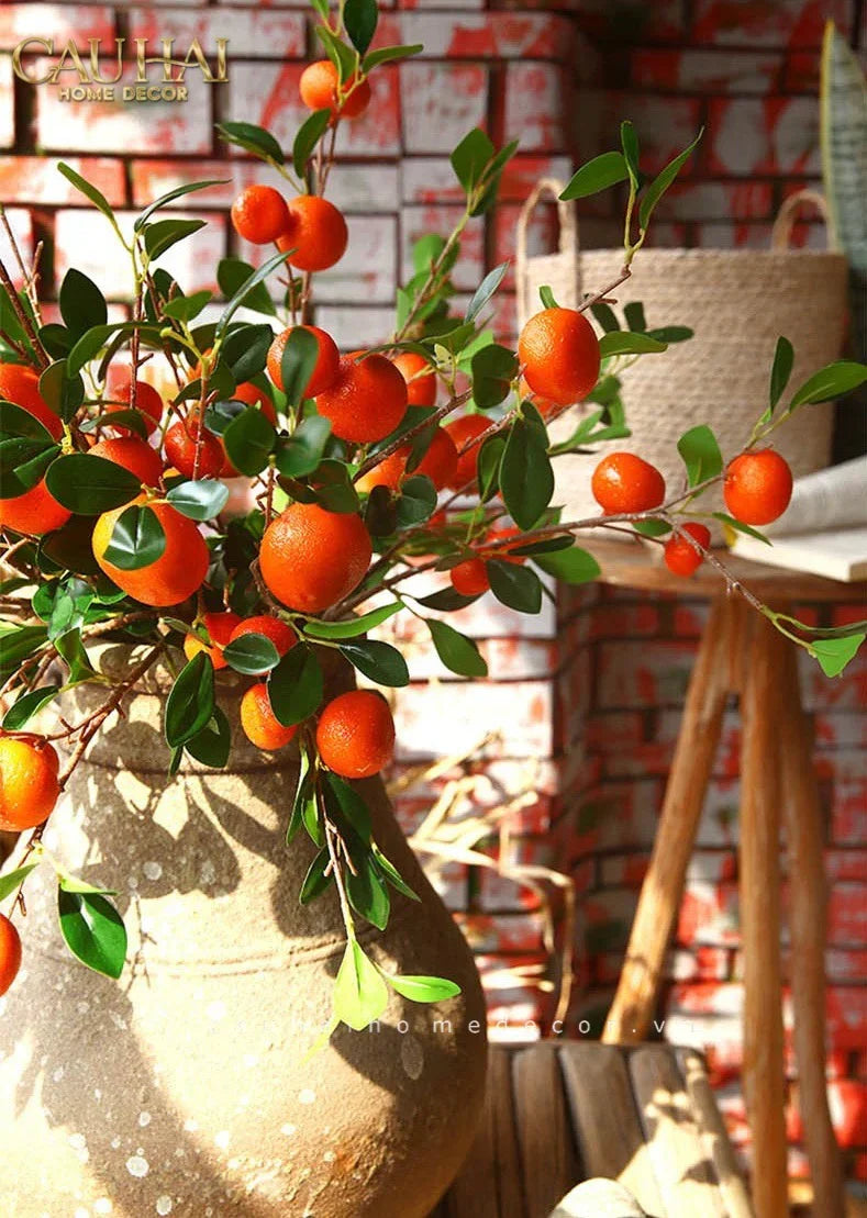 Tết Couture - Set 2 Cành Quả Quýt Tangerines Ember/Amber-Hoa Lụa-CẬU HAI HOME DECOR-CẬU HAI HOME DECOR