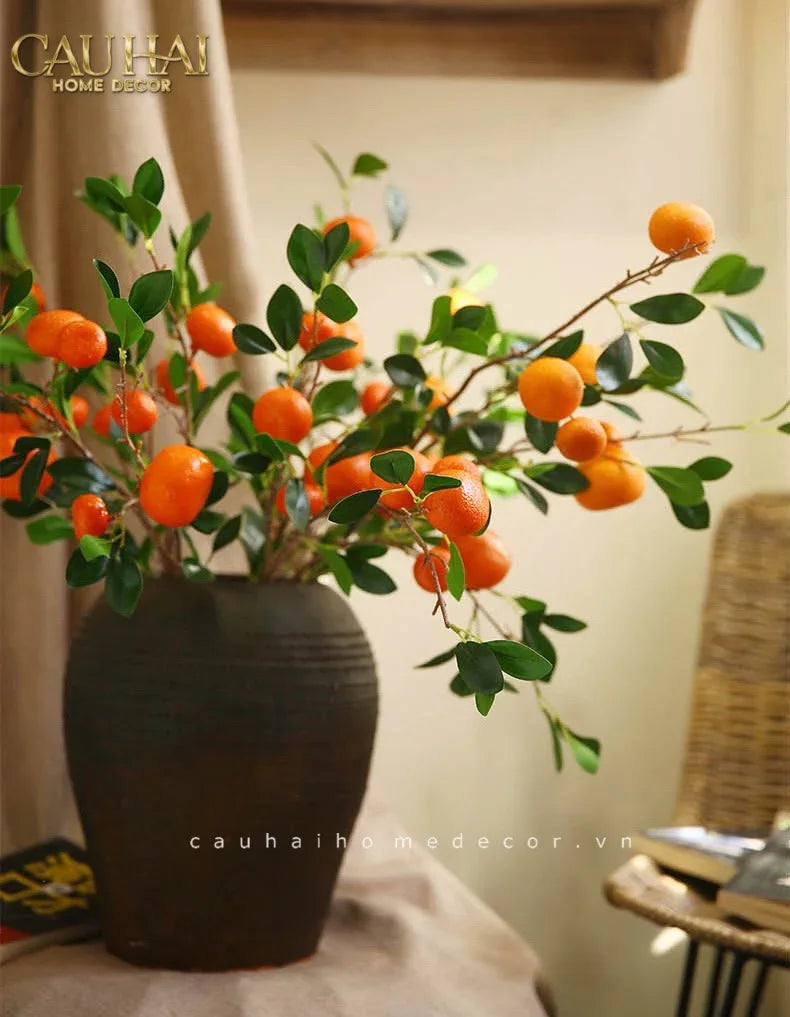Tết Couture - Set 2 Cành Quả Quýt Tangerines Ember/Amber-Hoa Lụa-CẬU HAI HOME DECOR-CẬU HAI HOME DECOR