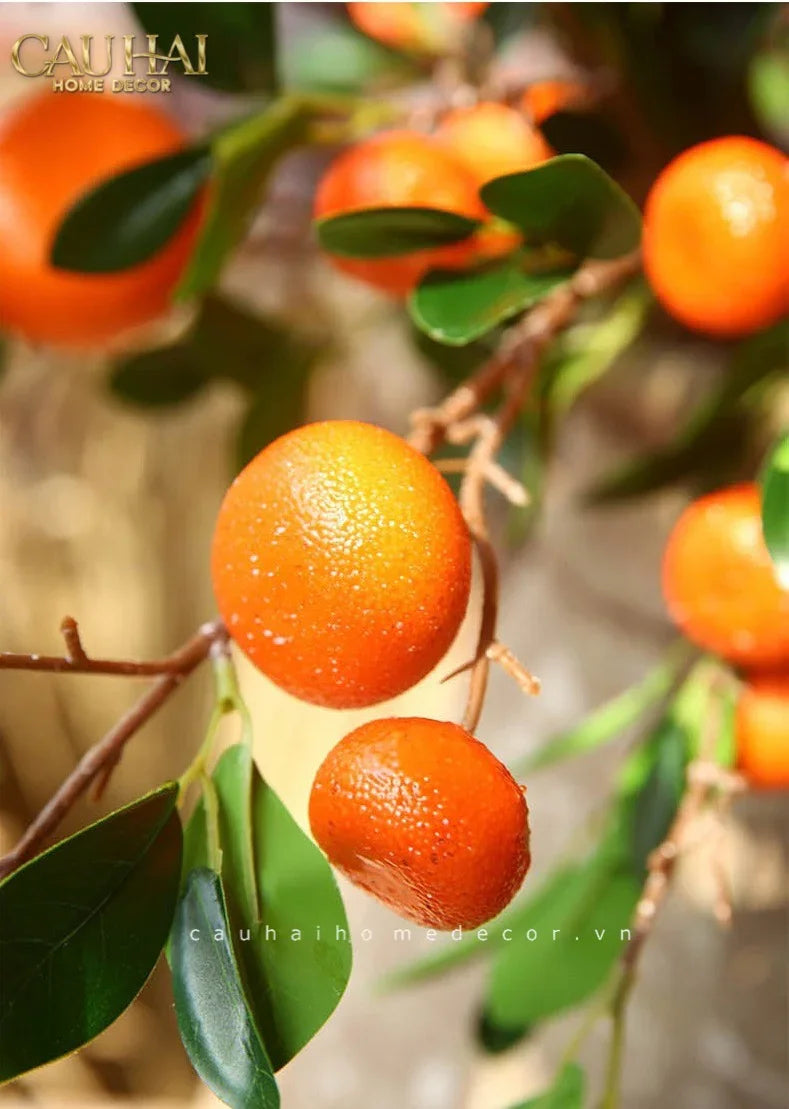 Tết Couture - Set 2 Cành Quả Quýt Tangerines Ember/Amber-Hoa Lụa-CẬU HAI HOME DECOR-CẬU HAI HOME DECOR