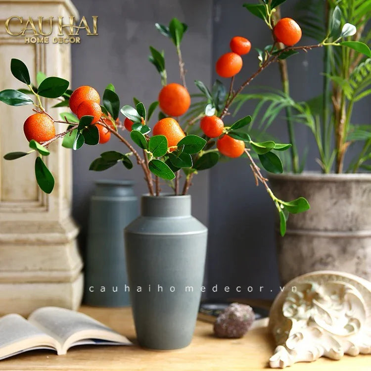 Tết Couture - Set 2 Cành Quả Quýt Tangerines Ember/Amber-Hoa Lụa-CẬU HAI HOME DECOR-CẬU HAI HOME DECOR