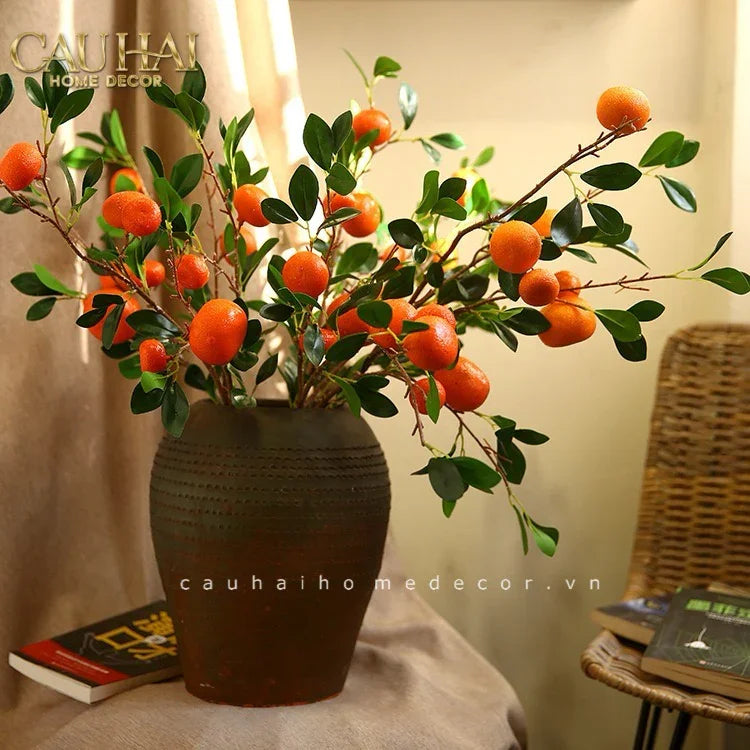 Tết Couture - Set 2 Cành Quả Quýt Tangerines Ember/Amber-Hoa Lụa-CẬU HAI HOME DECOR-CẬU HAI HOME DECOR