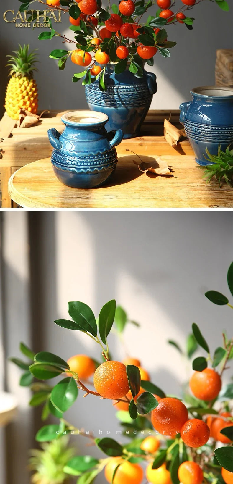 Tết Couture - Set 2 Cành Quả Quýt Tangerines Ember/Amber-Hoa Lụa-CẬU HAI HOME DECOR-CẬU HAI HOME DECOR