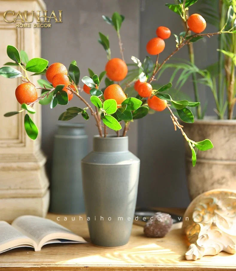 Tết Couture - Set 2 Cành Quả Quýt Tangerines Ember/Amber-Hoa Lụa-CẬU HAI HOME DECOR-CẬU HAI HOME DECOR