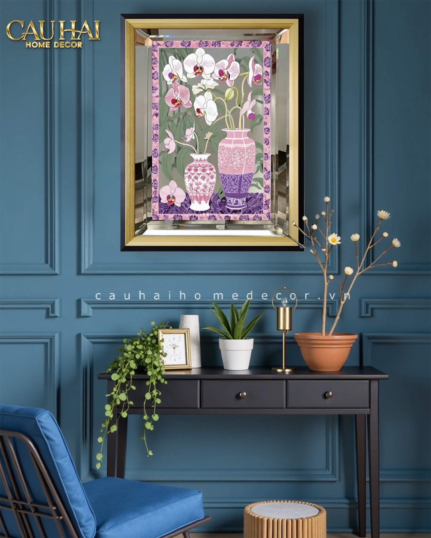 Tết Couture - Tranh Gương UV Gen5 Flora De Fortune Violet Orchidée 108x108-CẬU HAI HOME DECOR