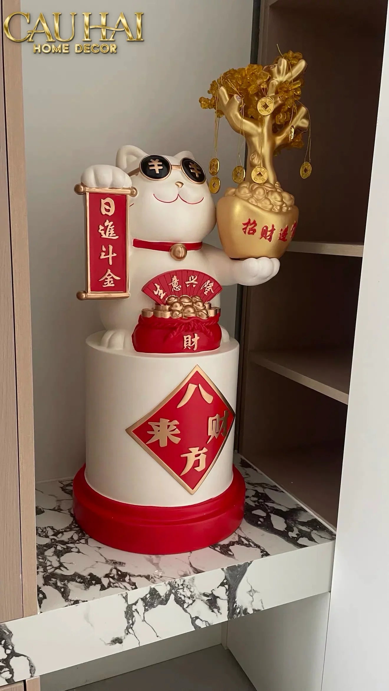 Tết Couture - Tượng Mèo Đại Cát Lợi Cây Phú Quý 84Cm-CẬU HAI HOME DECOR