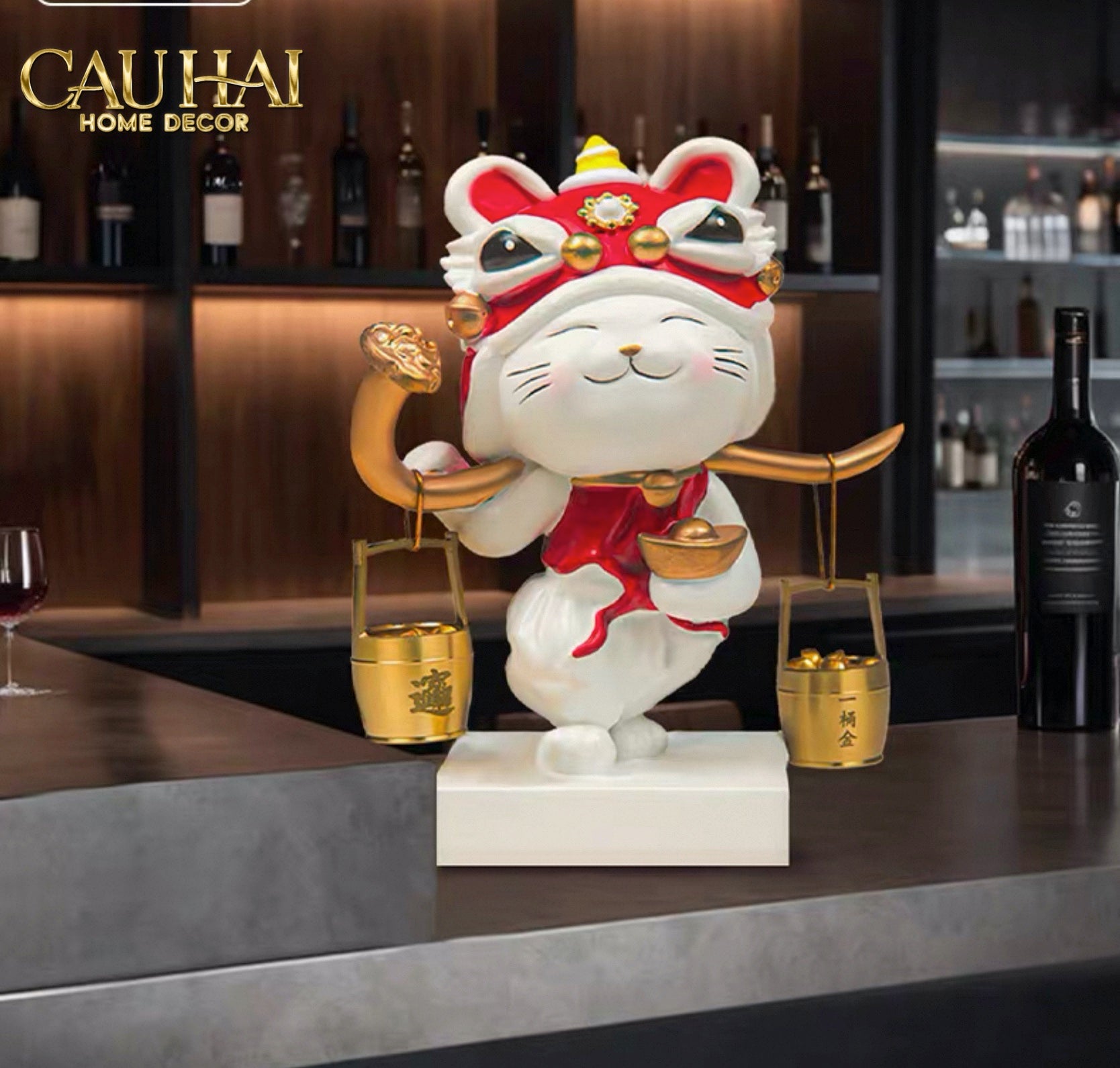 Tết Couture - Tượng Mèo May Mắn Kim Lân Vượng Tài - CẬU HAI HOME DECOR