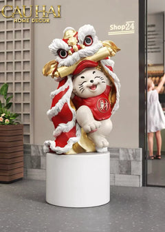 Tết Couture - Tượng Mèo Tam Kim Lân H75-CẬU HAI HOME DECOR